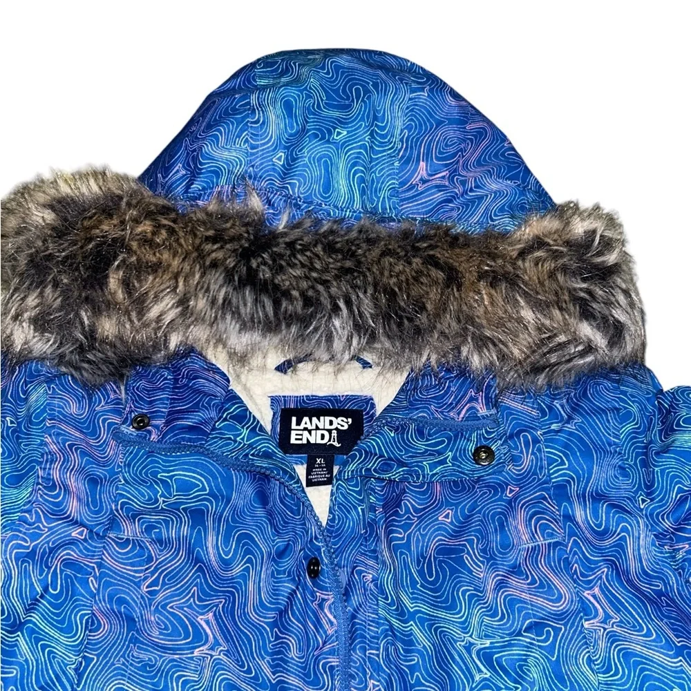 Land's End Kids Expedition Blue Down Waterproof Winter Parka Size XL 14